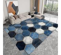 Tapis Salon à Poils Ras Moderne Nid D'Abeille Maille Pierre Fausse Fourrure Doux, Tapis Rectangulaire 140 x 200 cm Lavable en Machine et antidérapant, pour Chambre d'enfant Bureau Couloir Bleu Foncé