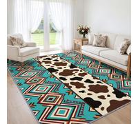 Tapis Salon Amérindien Ruban Losange Sud-Ouest Aztèque 60x90, pour Chambre | Ranch Cowboy Western Américain, Tapis Salon Doux, Lavable en Machine, Antidérapant pour Cuisine, Salle à Manger