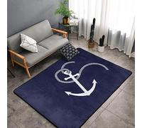 Tapis Salon Ancre De Voilier Blanche 3D Imprimé Poils Courts Doux Antidérapant Tapis Facile d'entretien Salon Chambre Canapé Cuisine Balcon Tapis De Yoga Décor À La Maison 80 X 160 Cm / 31,5 X 62,9 P