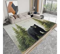 Tapis Salon Animaux ours noir pins Doux Lavables Antidérapant Carpet Style campagnard Polyester Carpette Chambre Decoration Moquette pour Salle à Manger Porche Tapis de Salon Buanderie 80 x 150cm
