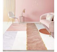 Tapis Salon Antidérapant Lavable Tapis Doux pour Chambre à Coucher Tapis à Poils Courts Non Perdu Moderne Géométrique Tapis Rouge Clair, 140x200cm