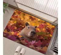 Tapis Salon Antidérapant Style Animal Réaliste, Tapis Lavable En Machine Un Adorable Capybara Se Prélasse Parmi Les Feuilles D'Automne., À Poils Courts, Entree Interieur, Chambre, 40 X 60 Cm,Orange