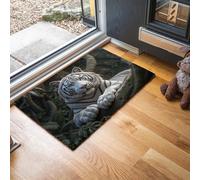 Tapis Salon Antidérapant Style Réaliste, Tapis Lavable En Machine Un Tigre Blanc Était Allongé Sur Une Branche D'Arbre, À Poils Courts, Entree Interieur, Chambre, Couloir,50 X 80 Cm,Blanc Brun