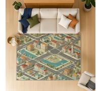 Tapis Salon Antique Multicolore Véhicule pour Chambre Enfant & Adulte - 60 x 90 cm Tapis Durable et Antidérapant, Aire De Jeu Voiture Rue De La Ville Super Doux Rug Salle Lavage en Machine