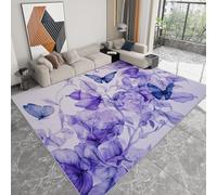 Tapis Salon Aquarelle Floral Papillon Rêveur Violet Modèle 80 x 150 cm Lavable en Machine Super Doux et Antidérapant Tapis Décoratif Salon Doux Poil Court pour Chambre Adulte, Salle à Manger