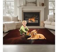 Tapis Salon Art Fantastique Cerf 120 x 180 cm Tapis Décoratif Lavable en Machine Rouge Brique, Moquette de Salon Moderne Doux Antidérapant pour Salon Chambre Salle a Manger