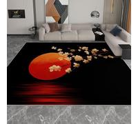 Tapis Salon Art Numérique Tapis Antidérapan Imprimé Lac Coucher De Soleil Cerisiers en Fleurs, Ne perd Pas Ses Poils Lavable en Machine pour Chambre à Coucher Salle à Manger Bureau 160 x 230 cm