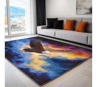 Tapis Salon Bleu Foncé pour Lavable, Doux À Poils Courts Tapis Fantastique Éclairs Pygargues À Tête Blanche Antidérapant pour Chambre Cuisine Salle De Bains Hôtel Restaurant, 140 x 200 cm
