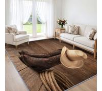 Tapis Salon Bottes Cowboy Western Vintage 140x200cm Lavable en Machine | Cabane Bois Rustique, Doux, Antidérapant, Poil Ras, pour Chambre Adulte, Descente de Lit, Couloir, Bureau, Salle à Manger