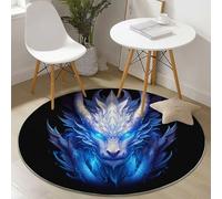 Tapis Salon Carpette Rond 180 cm Anti-Glissant Carpette, Dessin Animé Fantastique Dragon Blanc Décoration Anti Slip Tapis de Sol Grand pour Couloir Chambre Cuisine Bleu Blanc