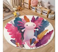 Tapis Salon Carpette Rond Anti-Glissant Carpette, Aquarelle Salamandre Mignonne Rose Violet Salon Anti Slip Tapis de Sol Grand pour Couloir, Chambre, Cuisine, Salon, 100cm