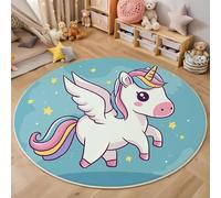 Tapis Salon Carpette Rond Anti-Glissant Carpette, Dessin Animé Mignon Et Arc-en-Ciel Cheval Bleu Salon Anti Slip Tapis de Sol Grand pour Couloir, Chambre, Cuisine, Salon, 100cm