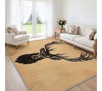Tapis Salon Cerf Chalet Chasse Rustique 140x200cm Lavable en Machine | Far West Américain Terres Arides, Doux, Antidérapant, Poil Ras, pour Chambre Adulte, Couloir, Bureau, Salle à Manger