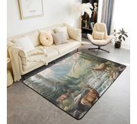 Tapis Salon Cerf Tapis Chambre 100x150 Mountain Stream River Tapis Sol Enfants Adolescents Dessins Animés Vintage Animaux Sauvages Impression Tapis de Salon Bois Chambre Salon Décor Peau Amiable Luxe