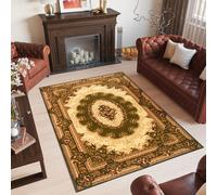 Tapis Salon Chambre à coucher Design à poil ras Classique Motif Floral Vert Beige Crème Oekotex 70 x 140 cm