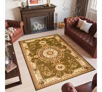 Tapis Salon Chambre à coucher Design à poils courts Motif classique Floral Vert Crème Oekotex 70 x 140 cm