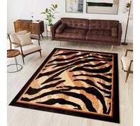 Tapis Salon Chambre à coucher Design moderne Afrique Motif animalier Tigre Beige Marron Noir Bordure Salle à manger OEKOTEX 60 x 100 cm