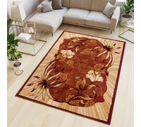Tapis Salon Chambre à coucher Design moderne Fleurs Floral Chiné Bordures Marron Beige Chambre d'amis OEKOTEX 60 x 100 cm