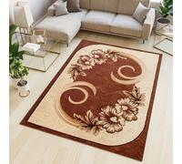 Tapis Salon Chambre à coucher Design moderne Fleurs Floral Chiné Bordures Marron Beige Crème Oekotex 80 x 150 cm
