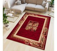 Tapis Salon Chambre à coucher Design moderne Fleurs Grecque Floral Bordures Chiné Rouge Beige Oekotex 100 x 200 cm
