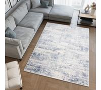 Tapis Salon Chambre à coucher Modern Design Crème Bleu Gris Chiné Vintage Patchwork 3D Aspect Oekotex 200 x 300 cm