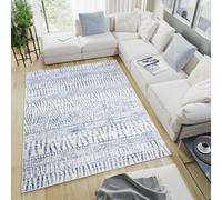 Tapis Salon Chambre à coucher Modern Design Crème Bleu Rayures Chiné 3D Oekotex 180 x 250 cm