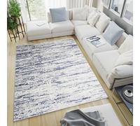Tapis Salon Chambre à coucher Modern Design Crème Bleu Rayures Chiné Vintage 3D Aspect Oekotex 250 x 350 cm