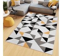 Tapis Salon Chambre à coucher Modernes Blancs Gris Jaunes Noirs Géométriques Triangles Salle à manger Bureau Oekotex 160 x 220 cm