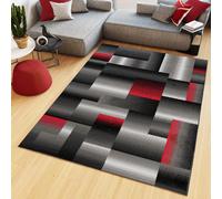 Tapis Salon Chambre à coucher Modernes Carrés Rayures Design Noir Gris Rouge Blanc Chiné Estompé Oekotex 200 x 250 cm