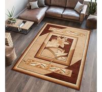 Tapis Salon Chambre à coucher Modernes Design Carrés Automne Feuilles Beige Marron Bordures Chiné Salle à manger OEKOTEX 80 x 150 cm