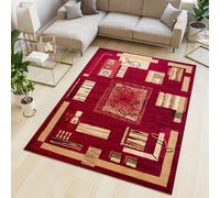 Tapis Salon Chambre à coucher Modernes Design Carrés Fleurs Rouge Beige Crème Chambre d'amis Salle à manger OEKOTEX 80 x 150 cm
