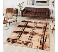 Tapis Salon Chambre à coucher Modernes Design Crème Beige Marron Chiné Rayures Carreaux Cuisine OEKOTEX 200 x 300 cm