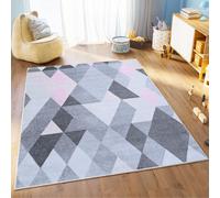 Tapis Salon Chambre à coucher Modernes Design Géométrique Figures Triangle Gris Crème Rose Chambre Jeunes OEKOTEX 160 x 220 cm