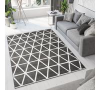 Tapis Salon Chambre à coucher Modernes Design Géométrique Grille Triangles Gris foncé Blanc Chambre Jeunes OEKOTEX 220 x 300 cm