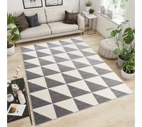 Tapis Salon Chambre à coucher Modernes Design Géométrique Marocain Triangles Crème Gris Oekotex 140 x 190 cm