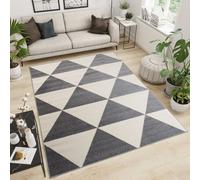 Tapis Salon Chambre à coucher Modernes Design Géométrique Marocain Triangles Gris Crème Oekotex 200 x 290 cm