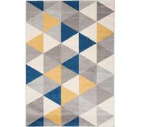 Tapis Salon Chambre à coucher Modernes Design Géométrique Triangle Gris Crème Bleu Jaune Chambre Jeunes OEKOTEX 180 x 260 cm