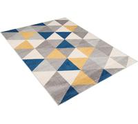 Tapis Salon Chambre à coucher Modernes Design Géométrique Triangle Gris Crème Bleu Jaune Chambre Jeunes OEKOTEX 140 x 190 cm