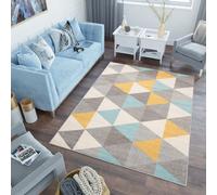Tapis Salon Chambre à coucher Modernes Design Géométrique Triangle Gris Crème Turquoise Orange Chambre Jeunes OEKOTEX 120 x 170 cm