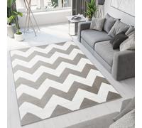 Tapis Salon Chambre à coucher Modernes Design Géométrique Zig Zag Rayures Gris Blanc Chambre Jeunes OEKOTEX 250 x 350 cm