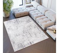 Tapis Salon Chambre à coucher Modernes Design Gris Crème Carreaux Rayures Chiné Effet 3D Oekotex 160 x 220 cm