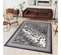 Tapis Salon Chambre à coucher Modernes Design Gris Crème Noir Chiné Afrique Zèbre Jaguar Bordures Oekotex 200 x 300 cm