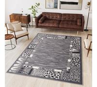 Tapis Salon Chambre à coucher Modernes Design Gris Crème Noir Chiné Tigre Jaguar Afrique Motif animalier Oekotex 180 x 250 cm