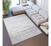 Tapis Salon Chambre à coucher Modernes Design Gris Crème Ornement Floral Chiné Vintage Aspect 3D Oekotex 180 x 250 cm