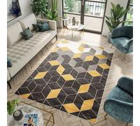 Tapis Salon Chambre à coucher Modernes Design Gris foncé Crème Jaune Orange Figures Chiné Estompé Chambre Jeunes 180 x 260 cm