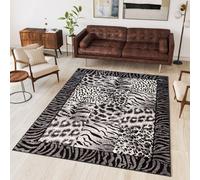 Tapis Salon Chambre à coucher Modernes Design Gris Noir Crème Afrique Jaguar Chiné Bordures Oekotex 80 x 150 cm