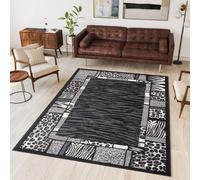 Tapis Salon Chambre à coucher Modernes Design Gris Noir Crème Afrique Jaguar Zèbre Motif animalier Mélangé Bordure Oekotex 60 x 100 cm