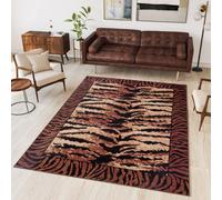 Tapis Salon Chambre à coucher Modernes Design Marron Beige Noir Chiné Tigre Fourrure animale Bordure Chambre d'amis Oekotex 300 x 400 cm