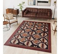 Tapis Salon Chambre à coucher Modernes Design Marron Marron doré Noir Chiné Serpent Motif animalier Bordure Oekotex 200 x 300 cm