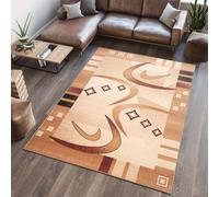 Tapis Salon Chambre à coucher Modernes Design Rayures Boomerang Crème Beige Marron Chiné Salle à manger OEKOTEX 80 x 150 cm